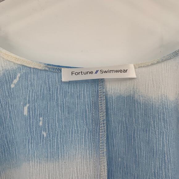 2/$30 FORTUNE Swimwear Cover Up One Size Blue White Pom Pom Kimono Open Front - Picture 3 of 7